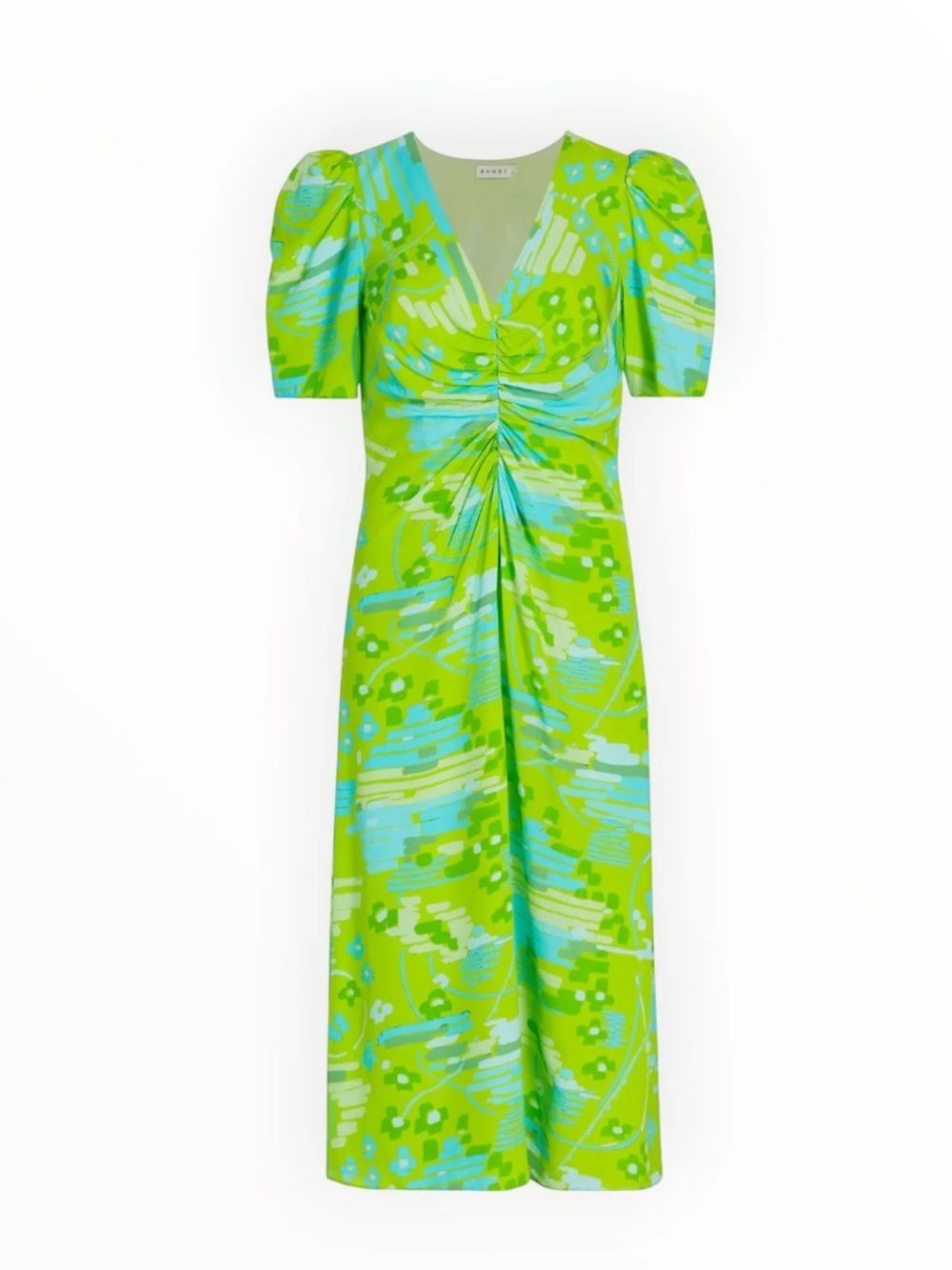 RHODE Maci dress - electric Eden Ruched V-Neck Midi Dress